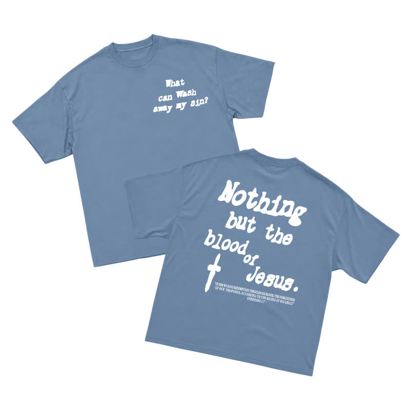 Men's Gothic Cross Graphic Oversized T-shirt, Vintage Religious Print Streetwear Tee，nothing But The Blood Of Jesus - Lake Blue - US16-18(2XL) - image 2