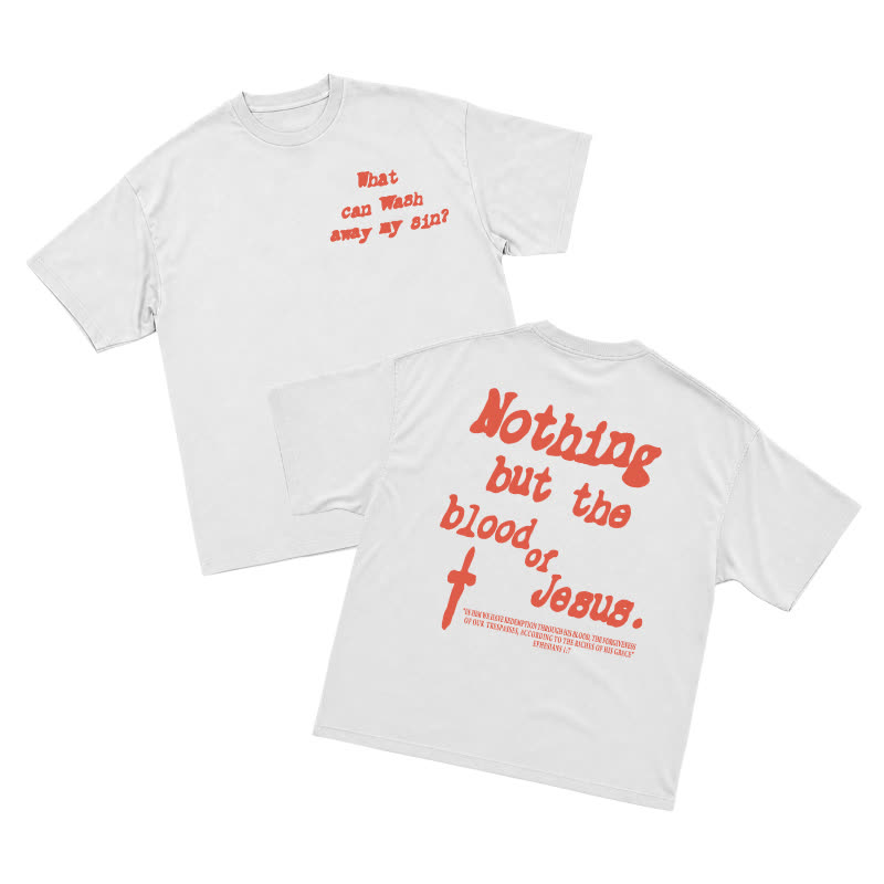 Men's Gothic Cross Graphic Oversized T-shirt, Vintage Religious Print Streetwear Tee，nothing But The Blood Of Jesus - White - US16-18(2XL) - image 3