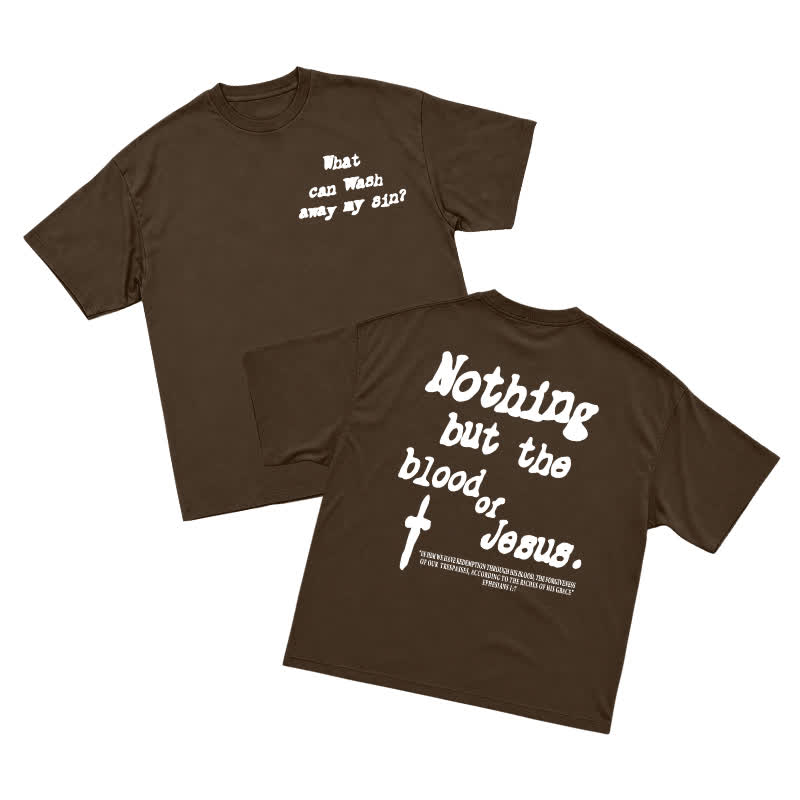 Men's Gothic Cross Graphic Oversized T-shirt, Vintage Religious Print Streetwear Tee，nothing But The Blood Of Jesus - Brown - US16-18(2XL) - image 4