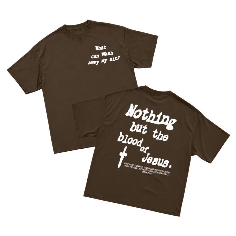 Men's Gothic Cross Graphic Oversized T-shirt, Vintage Religious Print Streetwear Tee，nothing But The Blood Of Jesus - Brown - US16-18(2XL) - image 4