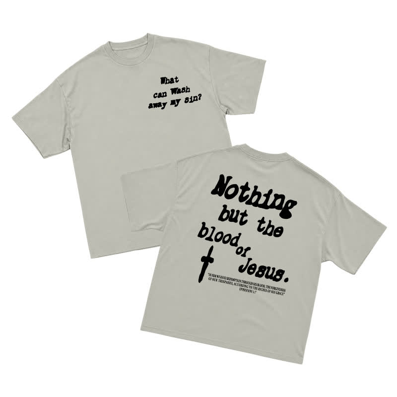 Men's Gothic Cross Graphic Oversized T-shirt, Vintage Religious Print Streetwear Tee，nothing But The Blood Of Jesus - Camel - US16-18(2XL) - image 6