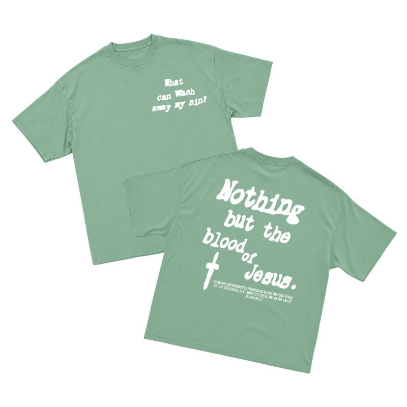 Men's Gothic Cross Graphic Oversized T-shirt, Vintage Religious Print Streetwear Tee，nothing But The Blood Of Jesus - Light Green - US16-18(2XL) - image 7