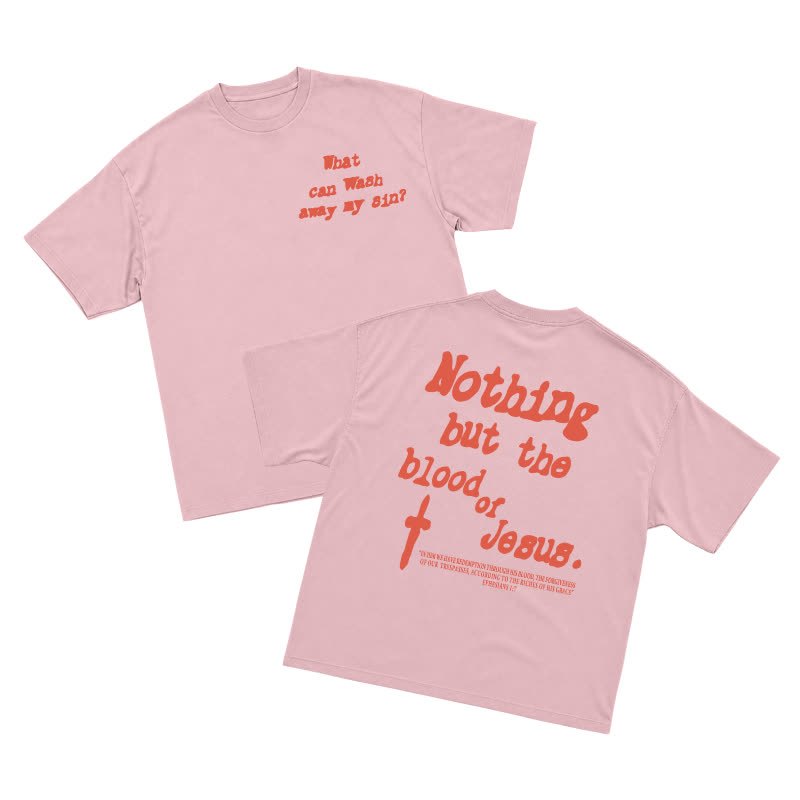 Men's Gothic Cross Graphic Oversized T-shirt, Vintage Religious Print Streetwear Tee，nothing But The Blood Of Jesus - Light Pink - US16-18(2XL) - image 8