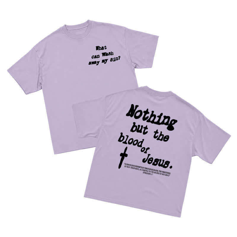Men's Gothic Cross Graphic Oversized T-shirt, Vintage Religious Print Streetwear Tee，nothing But The Blood Of Jesus - Light Purple - US16-18(2XL) - image 9