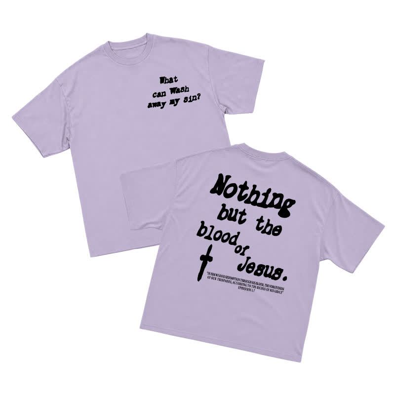 Men's Gothic Cross Graphic Oversized T-shirt, Vintage Religious Print Streetwear Tee，nothing But The Blood Of Jesus - Light Purple - US16-18(2XL) - image 9