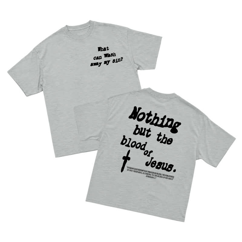 Men's Gothic Cross Graphic Oversized T-shirt, Vintage Religious Print Streetwear Tee，nothing But The Blood Of Jesus - Grey - US16-18(2XL) - image 11