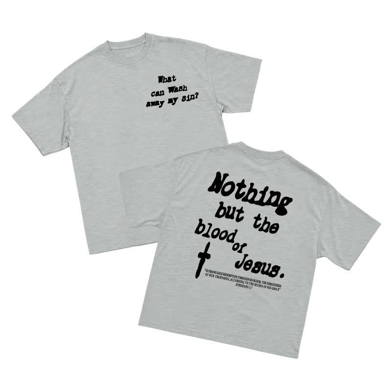 Men's Gothic Cross Graphic Oversized T-shirt, Vintage Religious Print Streetwear Tee，nothing But The Blood Of Jesus - Grey - US16-18(2XL) - image 11