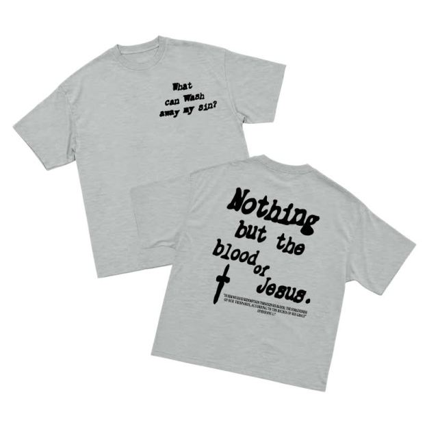 Men's Gothic Cross Graphic Oversized T-shirt, Vintage Religious Print Streetwear Tee，nothing But The Blood Of Jesus - Grey - US16-18(2XL) - image 11