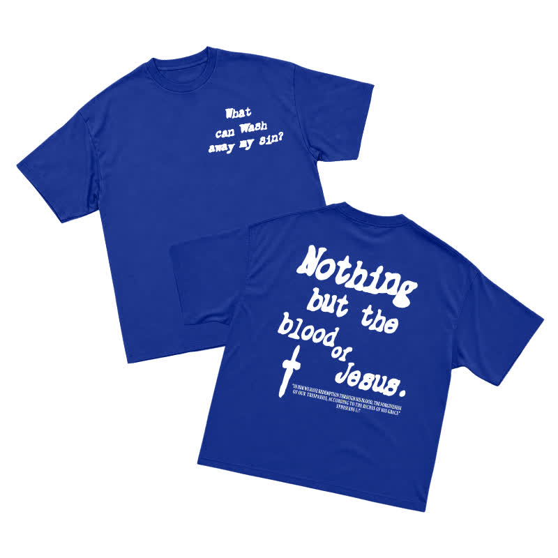 Men's Gothic Cross Graphic Oversized T-shirt, Vintage Religious Print Streetwear Tee，nothing But The Blood Of Jesus - Blue - US16-18(2XL) - image 14