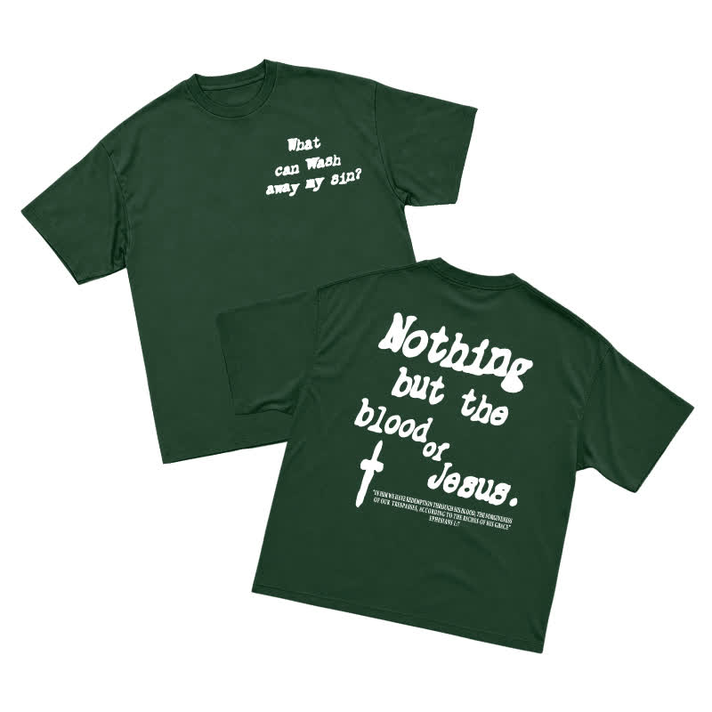 Men's Gothic Cross Graphic Oversized T-shirt, Vintage Religious Print Streetwear Tee，nothing But The Blood Of Jesus - Green - US16-18(2XL) - image 15