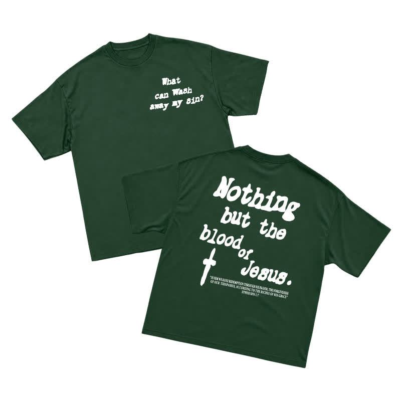 Men's Gothic Cross Graphic Oversized T-shirt, Vintage Religious Print Streetwear Tee，nothing But The Blood Of Jesus - Green - US16-18(2XL) - image 15