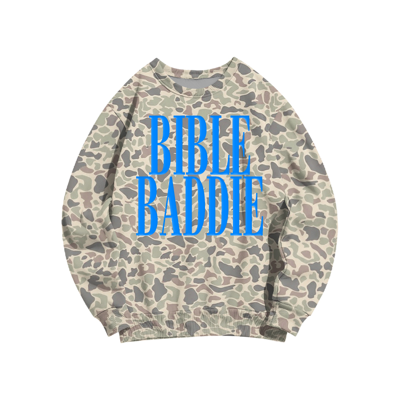 Bible Baddie Camo Graphic Print Sweatshirt - Apricot - 3XL - image 1