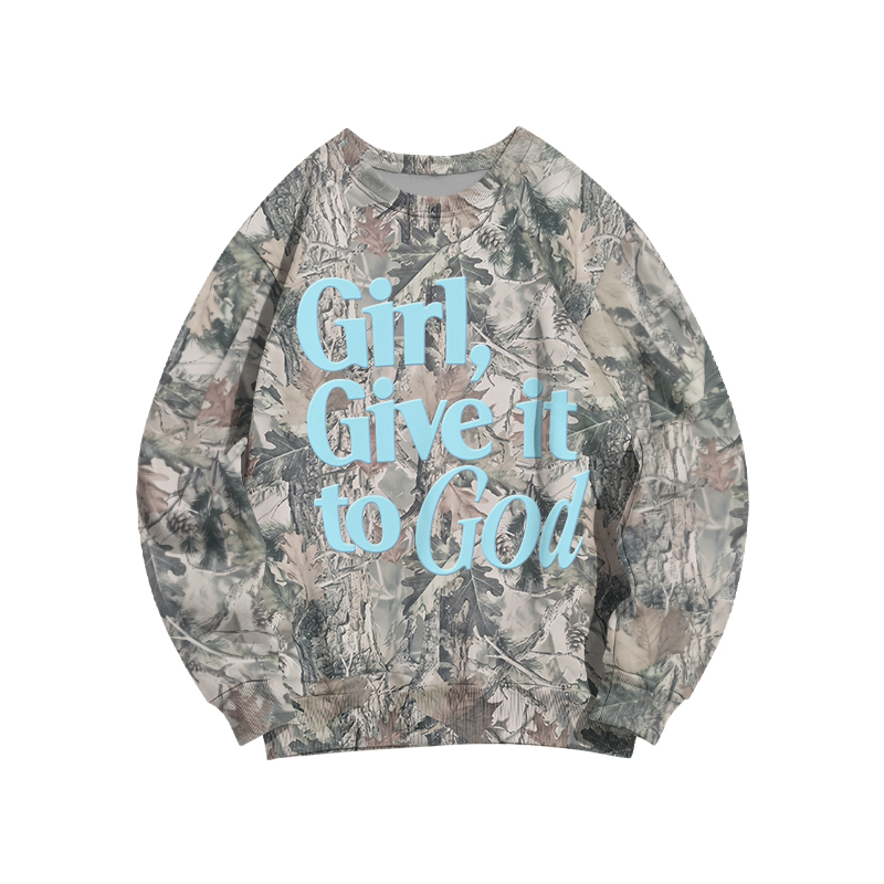 Faith Inspired Girl Give It To God Camo Forget Sweatshirt - Green - 3XL - image 1