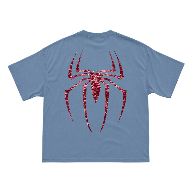 Street Style Spider Back Print Short Sleeve T-Shirt - Dusty Blue - US16-18(2XL) - image 3