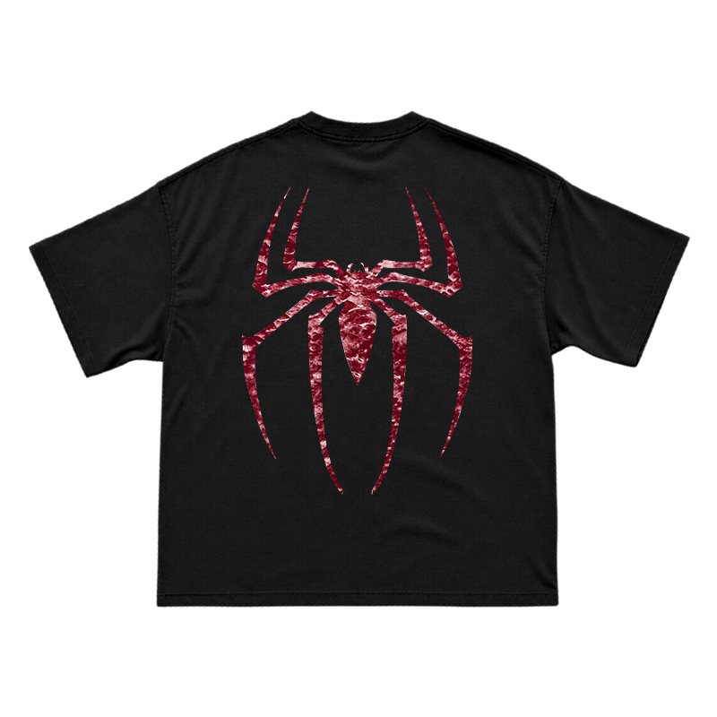 Street Style Spider Back Print Short Sleeve T-Shirt - Black - US16-18(2XL) - image 2