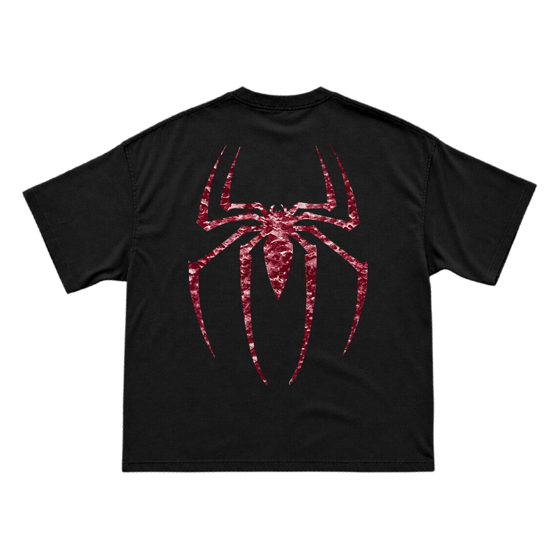 Street Style Spider Back Print Short Sleeve T-Shirt - Black - US16-18(2XL) - image 2