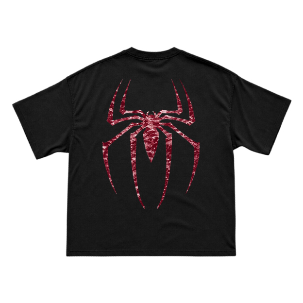 Street Style Spider Back Print Short Sleeve T-Shirt - Black - US16-18(2XL) - image 2