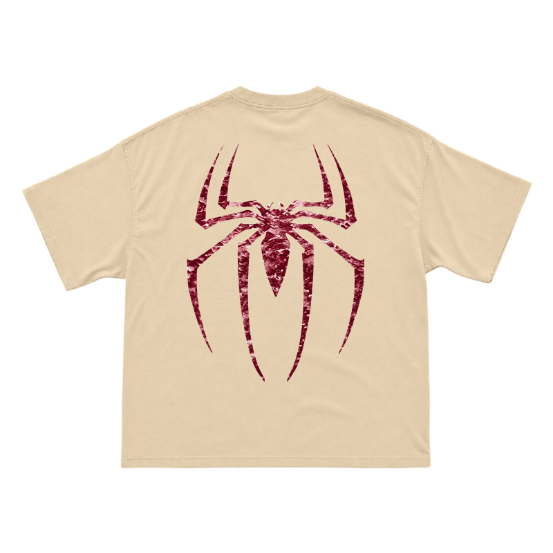 Street Style Spider Back Print Short Sleeve T-Shirt - Apricot - US16-18(2XL) - image 5