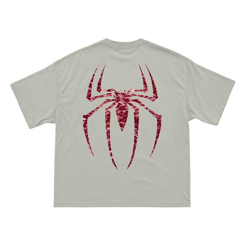 Street Style Spider Back Print Short Sleeve T-Shirt - Warm Grey - US16-18(2XL) - image 4