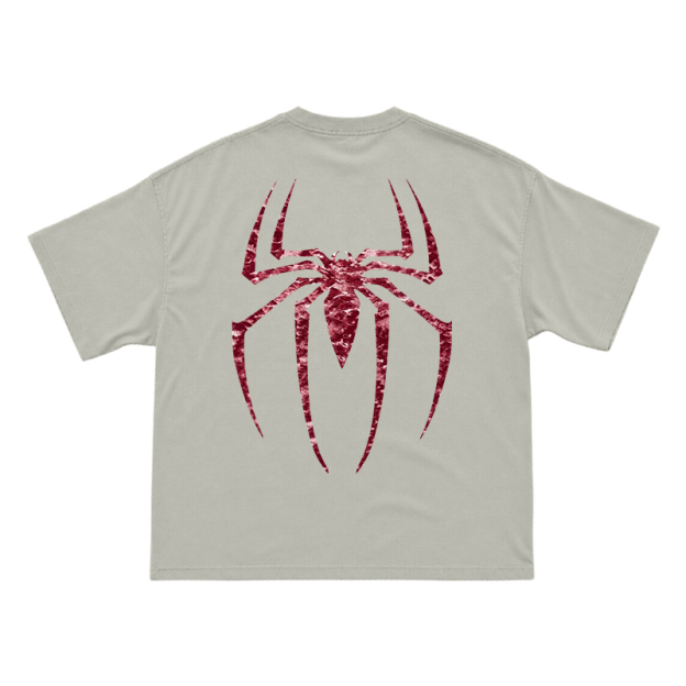 Street Style Spider Back Print Short Sleeve T-Shirt - Warm Grey - US16-18(2XL) - image 4