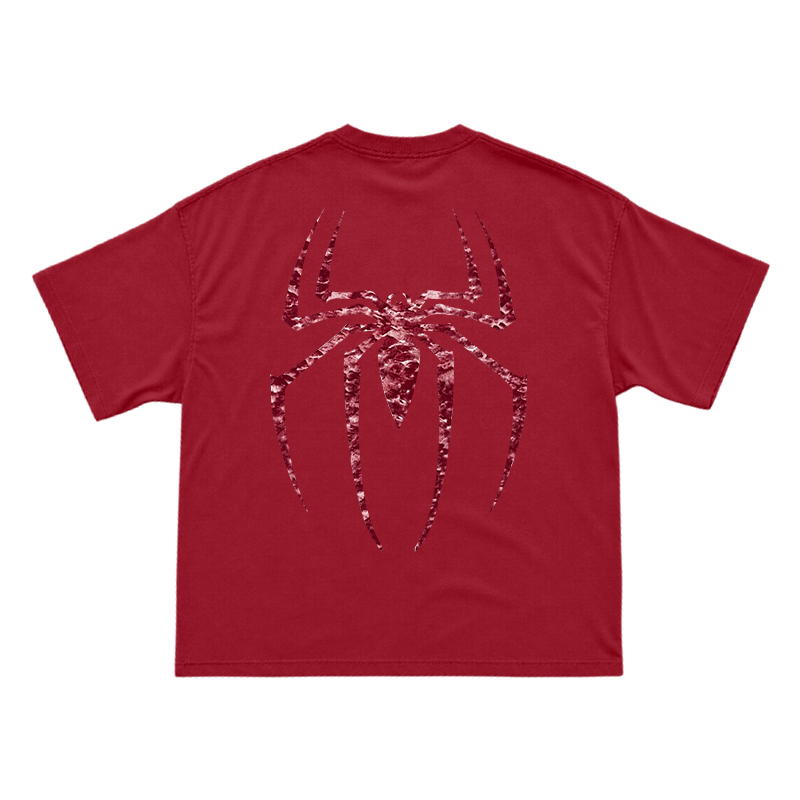 Street Style Spider Back Print Short Sleeve T-Shirt - Red - US16-18(2XL) - image 12