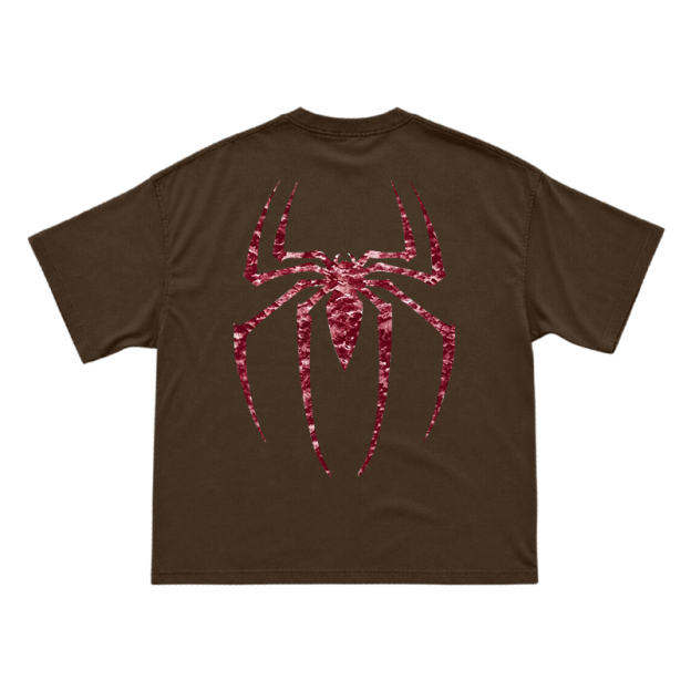 Street Style Spider Back Print Short Sleeve T-Shirt - Coffee - US16-18(2XL) - image 13