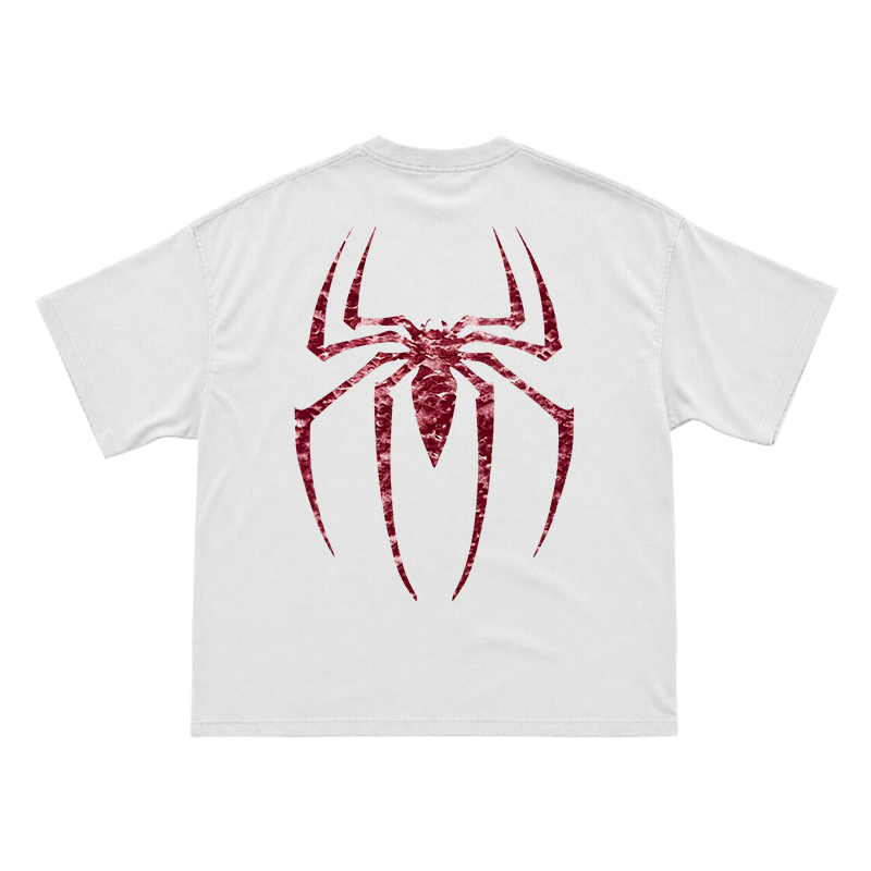 Street Style Spider Back Print Short Sleeve T-Shirt - White - US16-18(2XL) - image 1