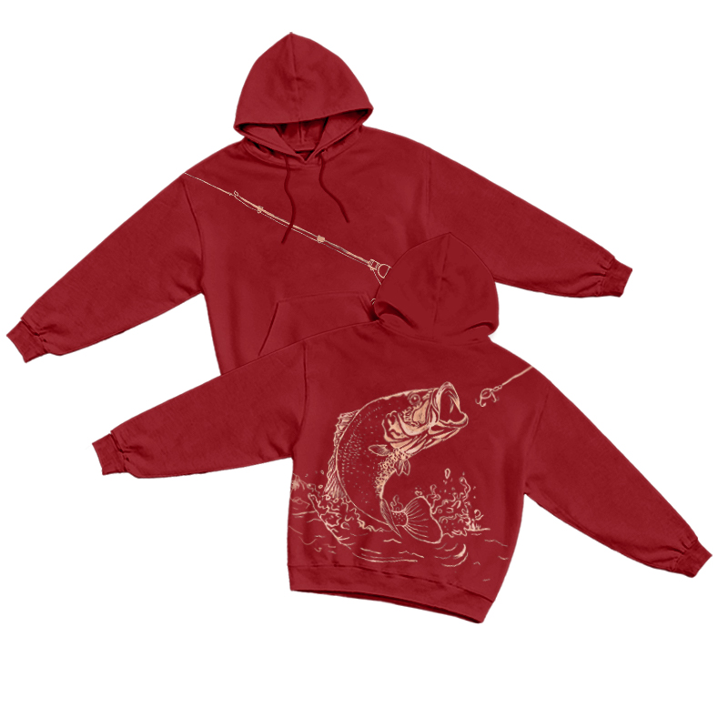 Streetwear Fishing Line Art Hoodie - Red - US16-18(2XL) - image 2