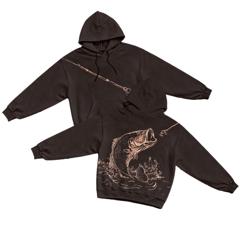 Streetwear Fishing Line Art Hoodie - Coffee - US16-18(2XL) - image 1