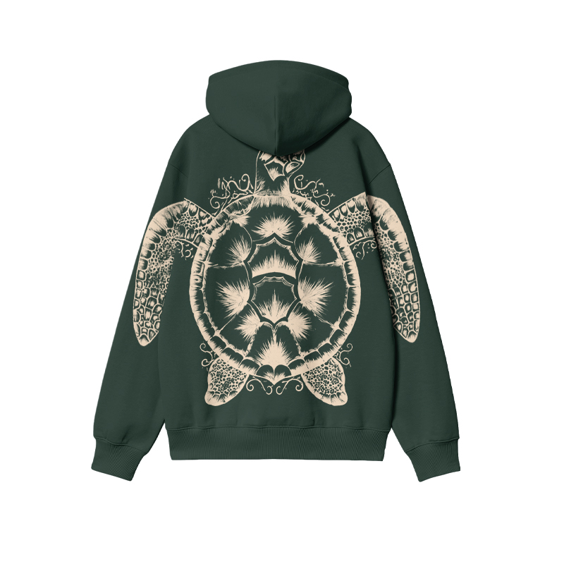 Casual Coastal Turtle Graphic Hoodie - Dark Green - US32-34(5XL) - image 1
