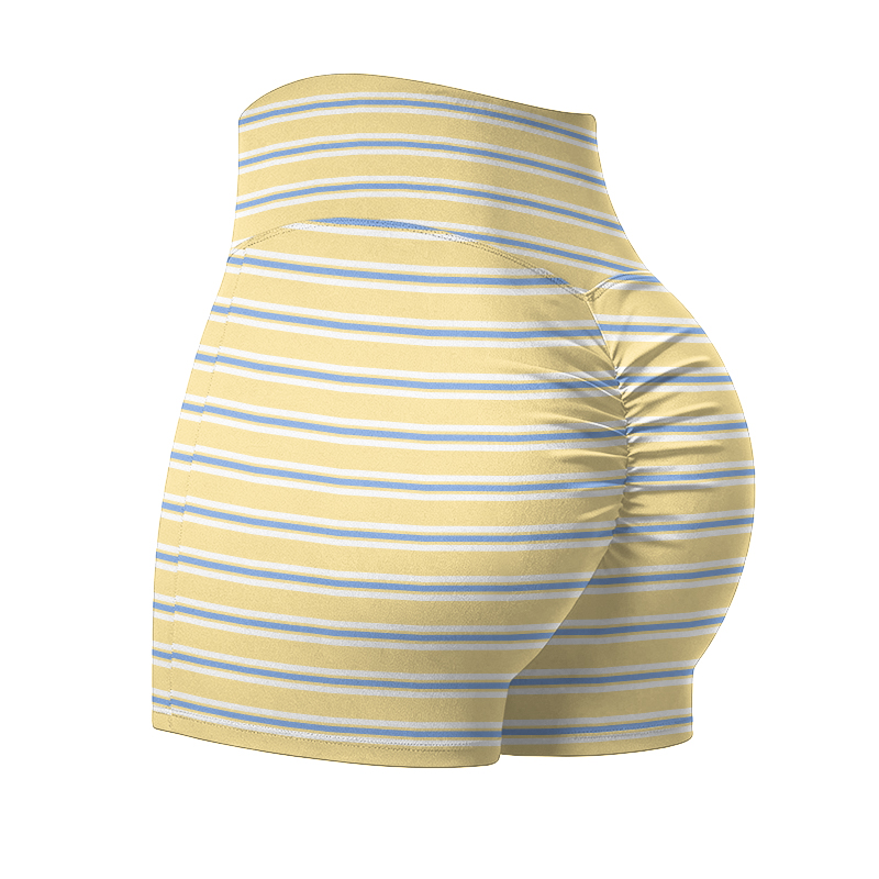 Minimalist Striped High Waist Yoga Shorts  - Yellow - 4XL - image 1