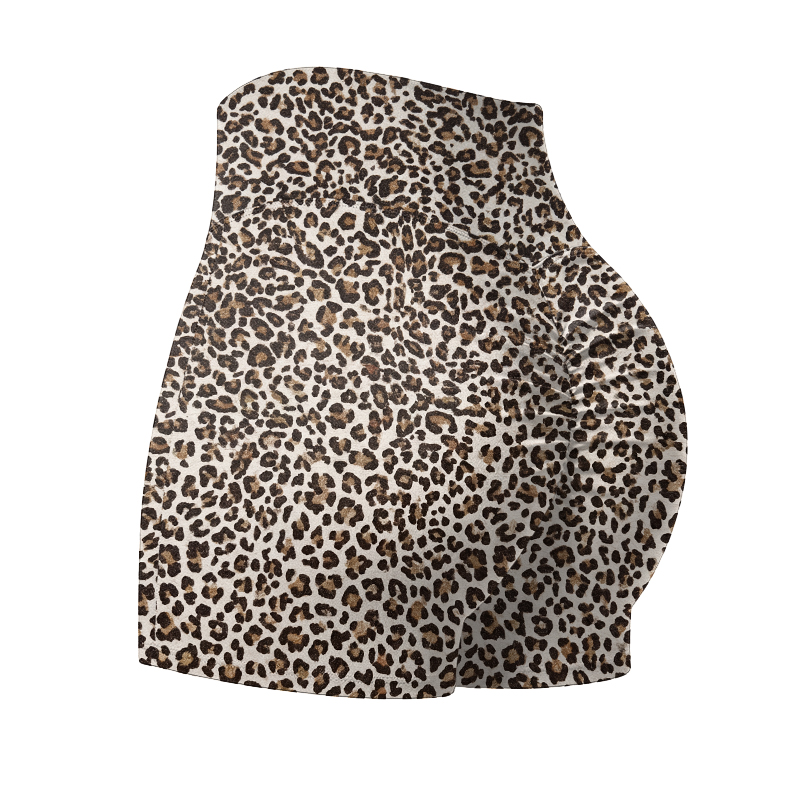 Wild Muse High Waisted Leopard Print Sculpting Yoga Shorts - Khaki - 4XL - image 1