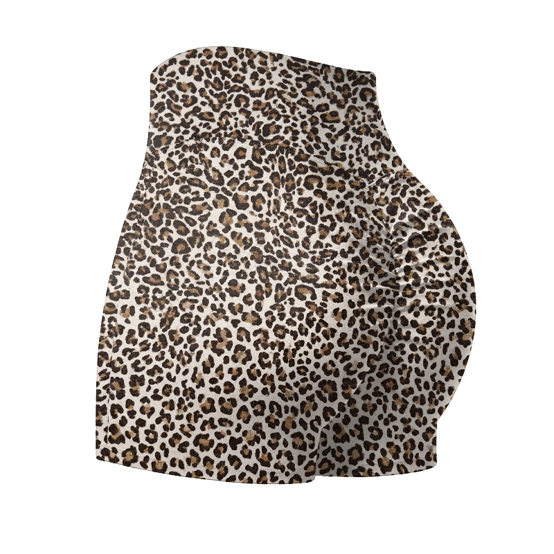 Wild Muse High Waisted Leopard Print Sculpting Yoga Shorts - Khaki - 4XL - image 1