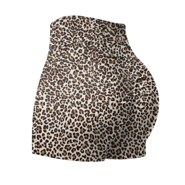 Wild Muse High Waisted Leopard Print Sculpting Yoga Shorts - Khaki - 4XL - image 1