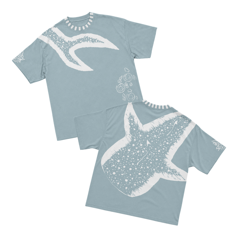 Streetwear Vintage Ocean Inspired Graphic Print T-shirt - Light Blue - 3XL - image 1