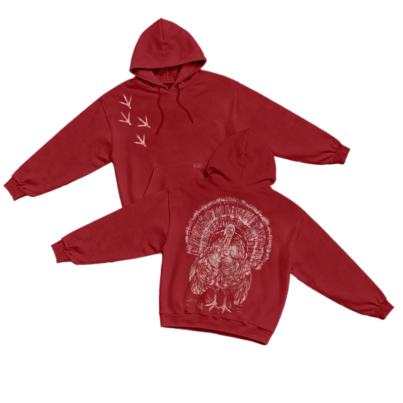 Vintage Turkey Sketch Long Sleeve Hoodie - Red - US16-18(2XL) - image 2
