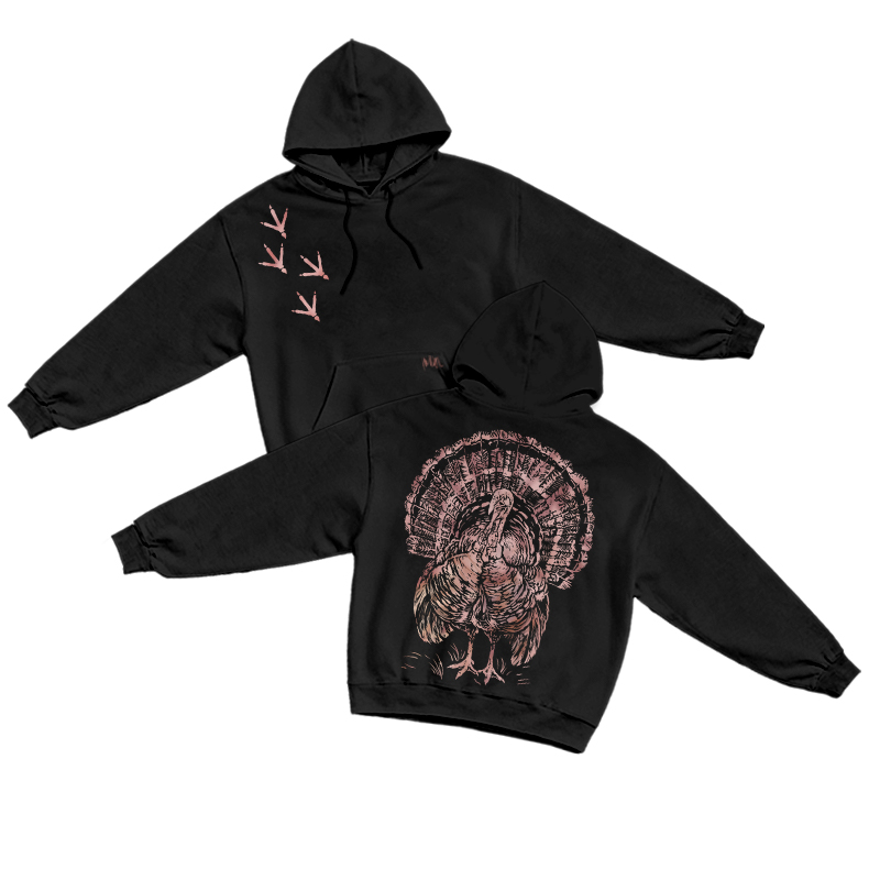 Vintage Turkey Sketch Long Sleeve Hoodie - Black - US16-18(2XL) - image 1