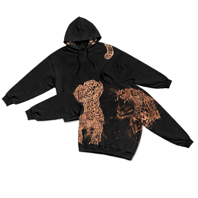 Street Copper Leopard Graphic Long Sleeve Hoodie - Black - US32-34(5XL) - image 1