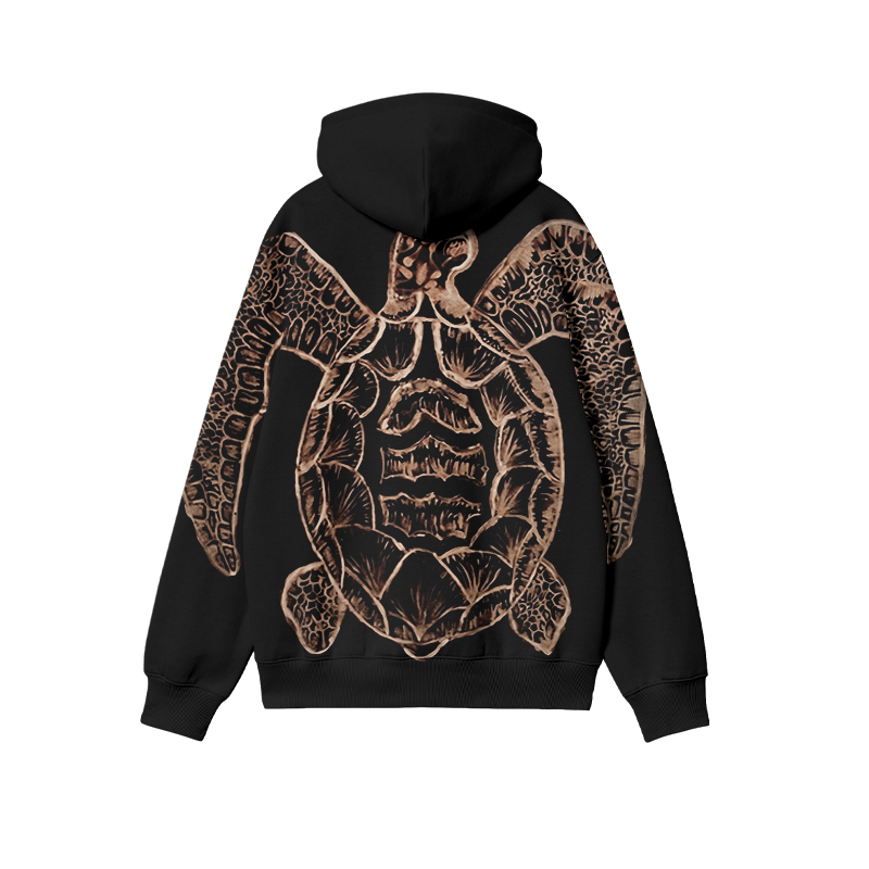 Streetwear Turtle Shell Art Long Sleeve Hoodie - Black - US32-34(5XL) - image 1