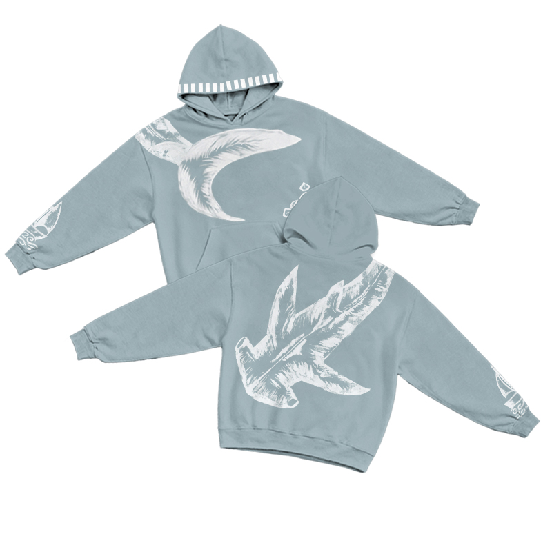 Vintage Ocean Shark Print Casual  Hoodie - Light Blue - US32-34(5XL) - image 1