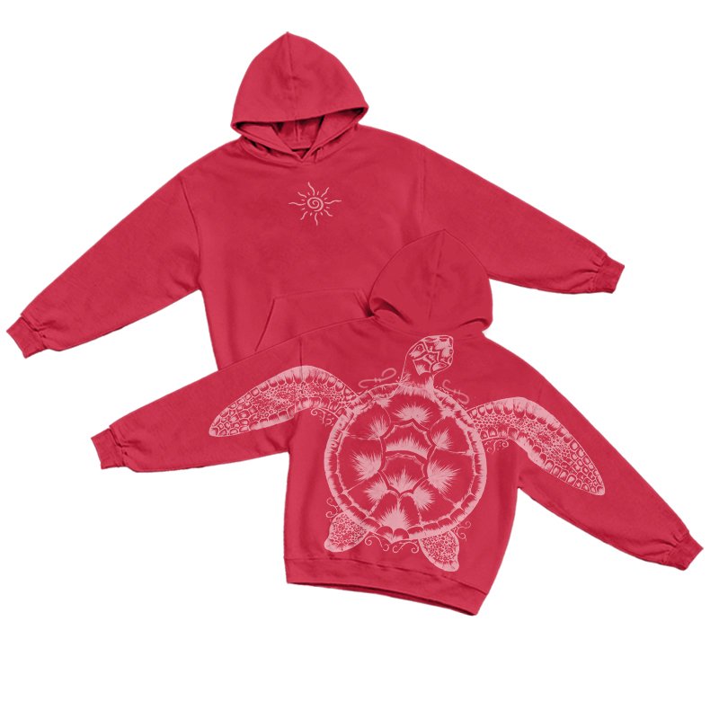 Casual Long Sleeve Sea Turtle Graphic Hoodie - Red - US32-34(5XL) - image 1