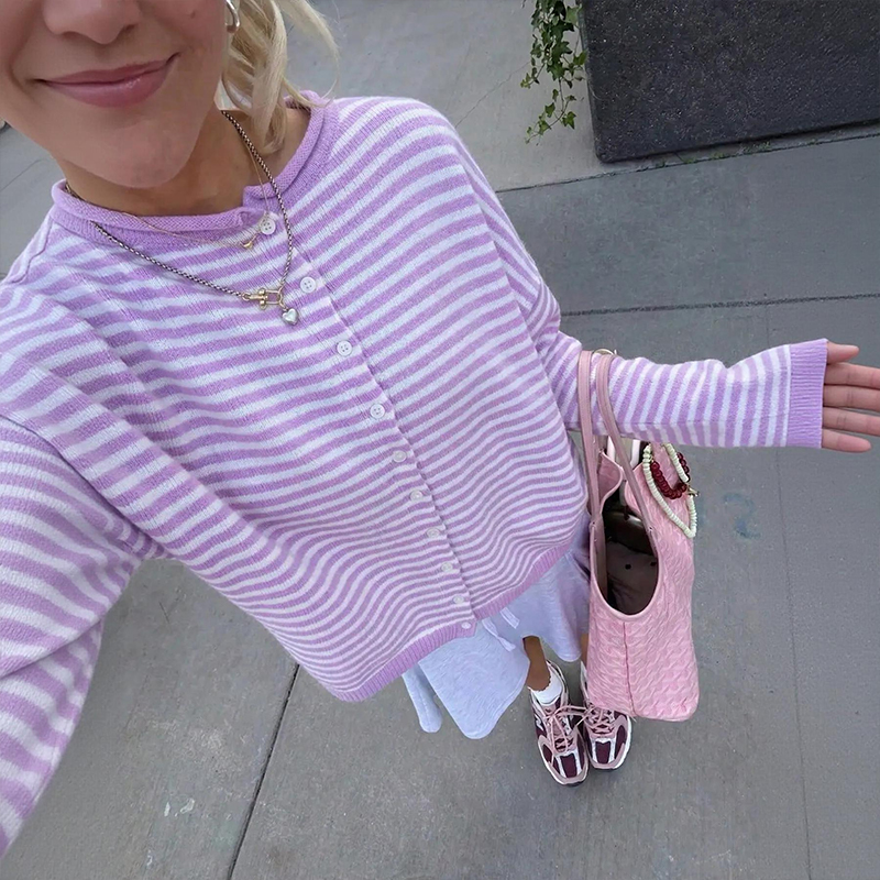 Women's Coastal Striped Knit Button Front Cardigan Sweater - image 16