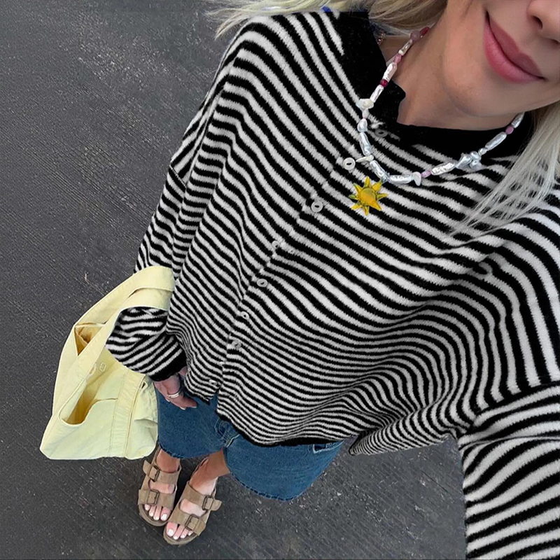 Women's Coastal Striped Knit Button Front Cardigan Sweater - image 14