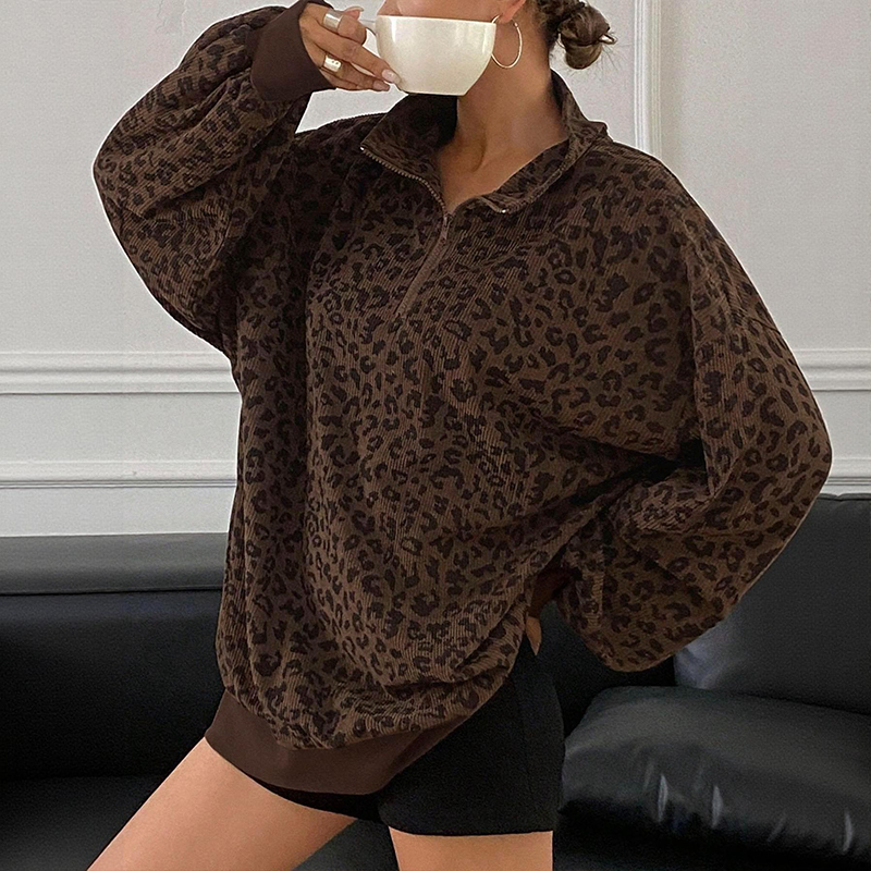 Women's Vintage Leopard Print Half Zip Sweatshirt - image 2