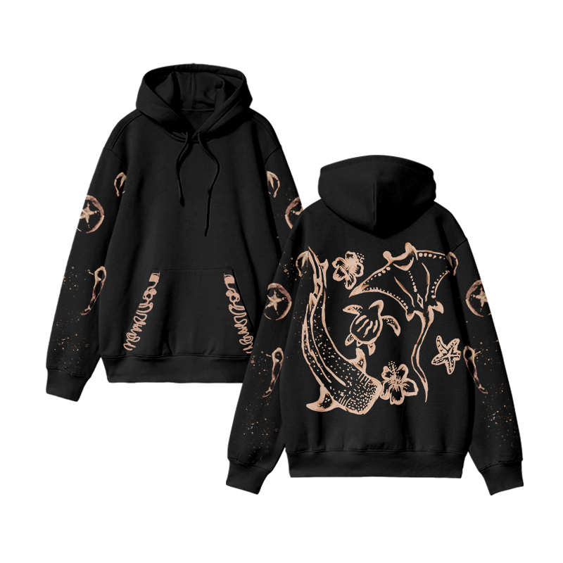 Coastal Sketch Back Bleach Print Hoodie - Black - US32-34(5XL) - image 1