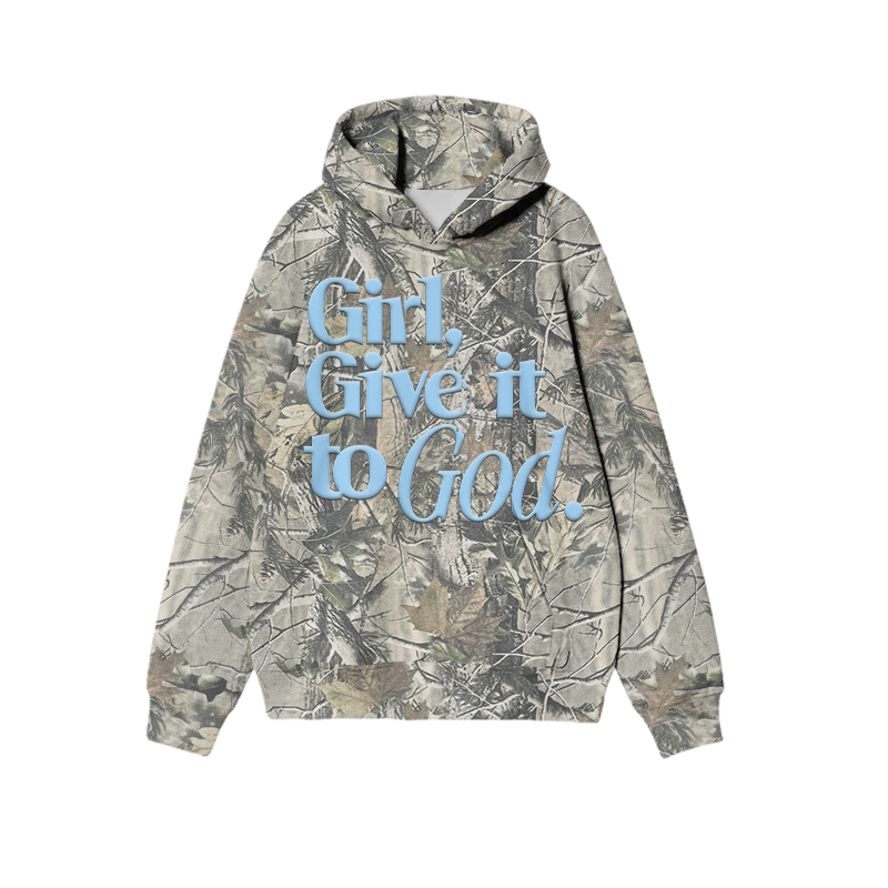 Casual Camo Girl Give It To God Graphic Print Hoodie - Green - US32-34(5XL) - image 1