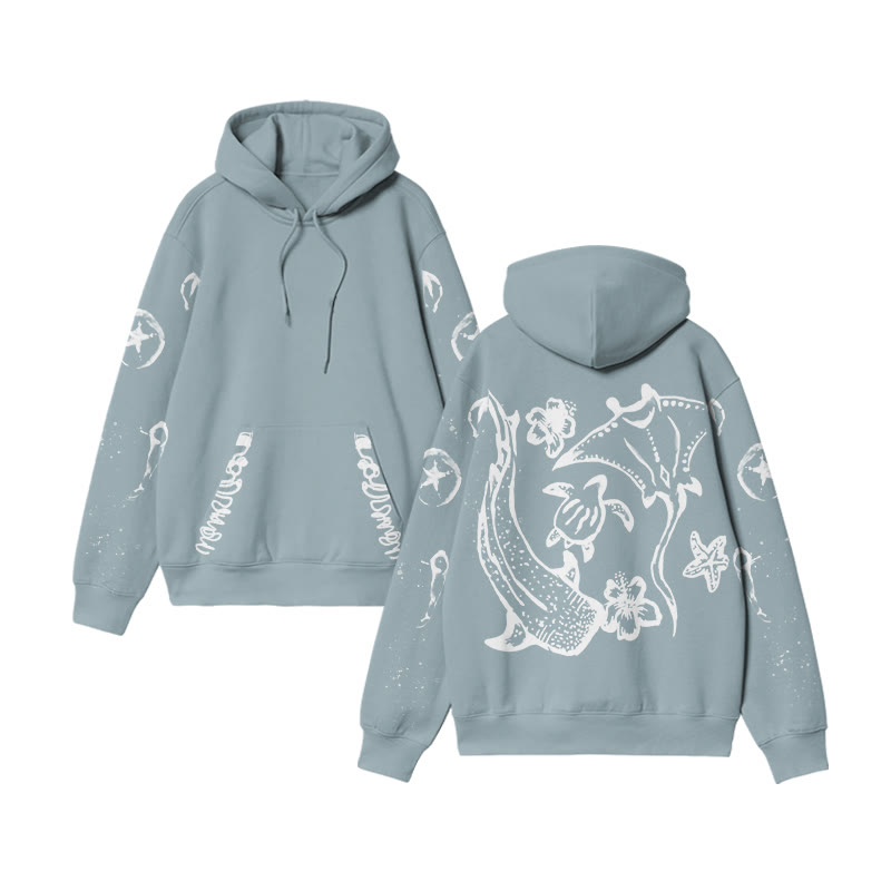 Coastal Sketch Back Bleach Print Hoodie - Light Blue - US32-34(5XL) - image 3
