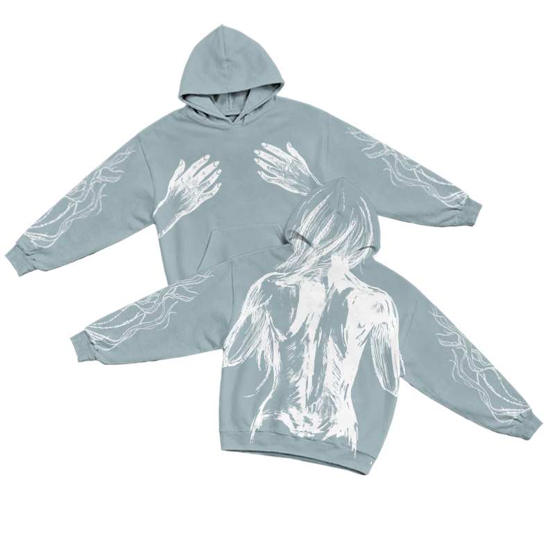 Casual Back Figure Sketch Bleach Print Long Sleeve Hoodie - Light Blue - US32-34(5XL) - image 1