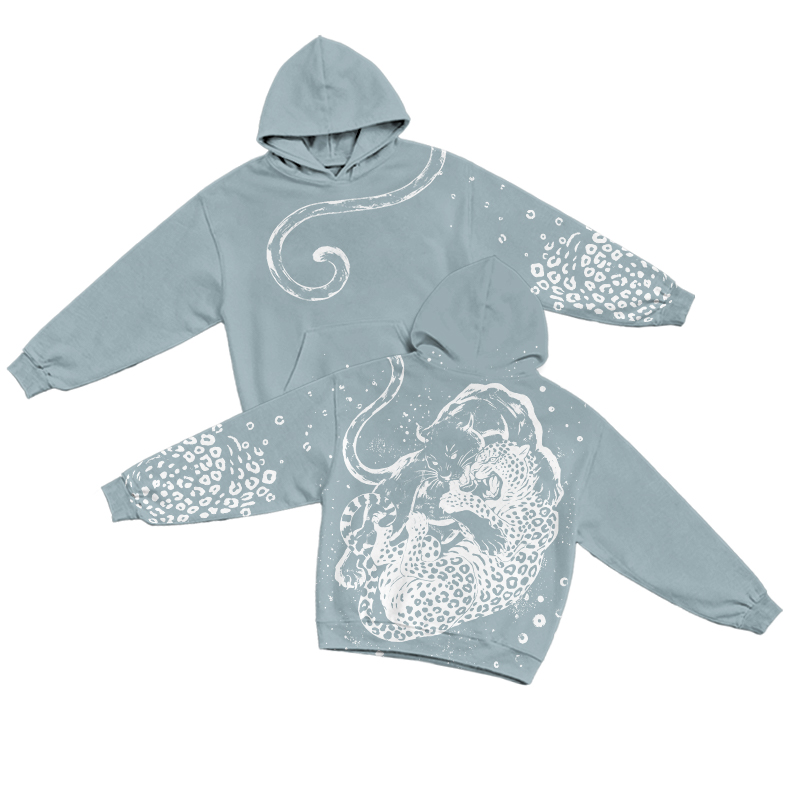 American Vintage Wildcat Graphic Bleach Print Long Sleeve Casual Hoodie - Light Blue - US32-34(5XL) - image 1