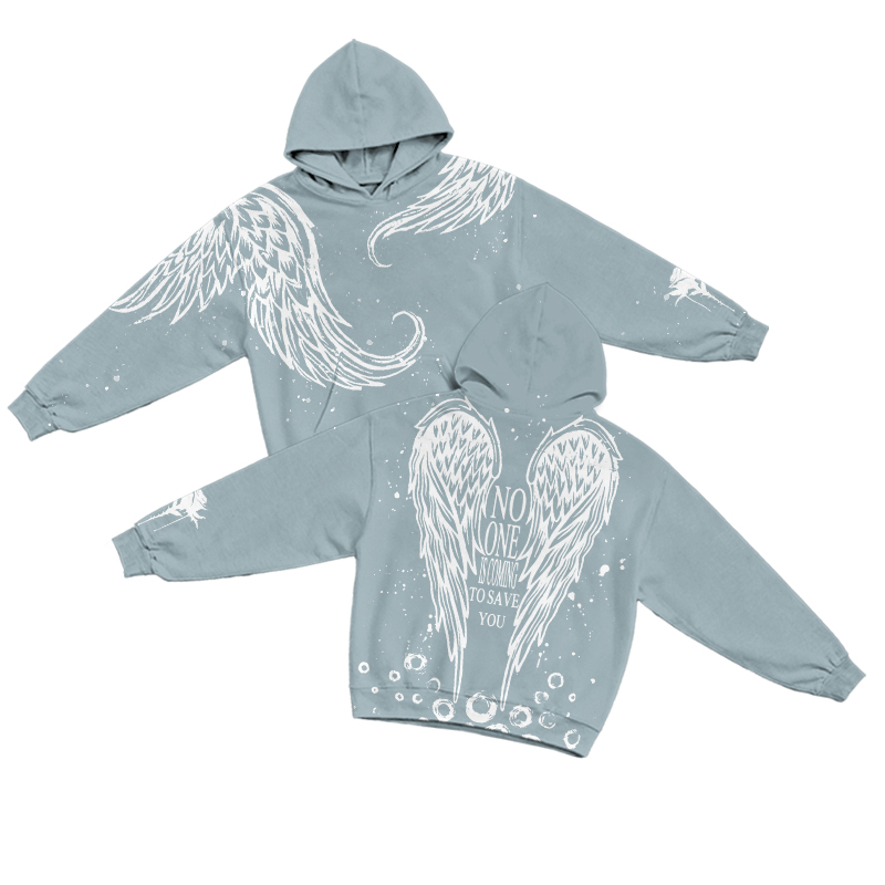 Gothic Feather Splash Bleach Print Casual Hoodie - Light Blue - US32-34(5XL) - image 1